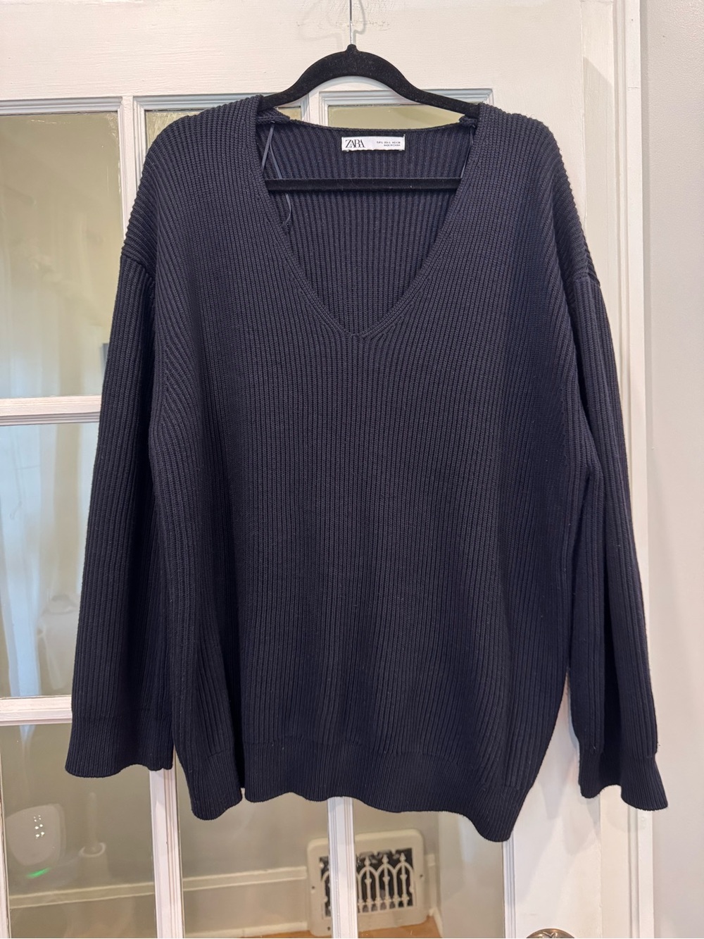 Zara Women's V-Neck Ribbed Sweater and Skirt Set in Dark Navy